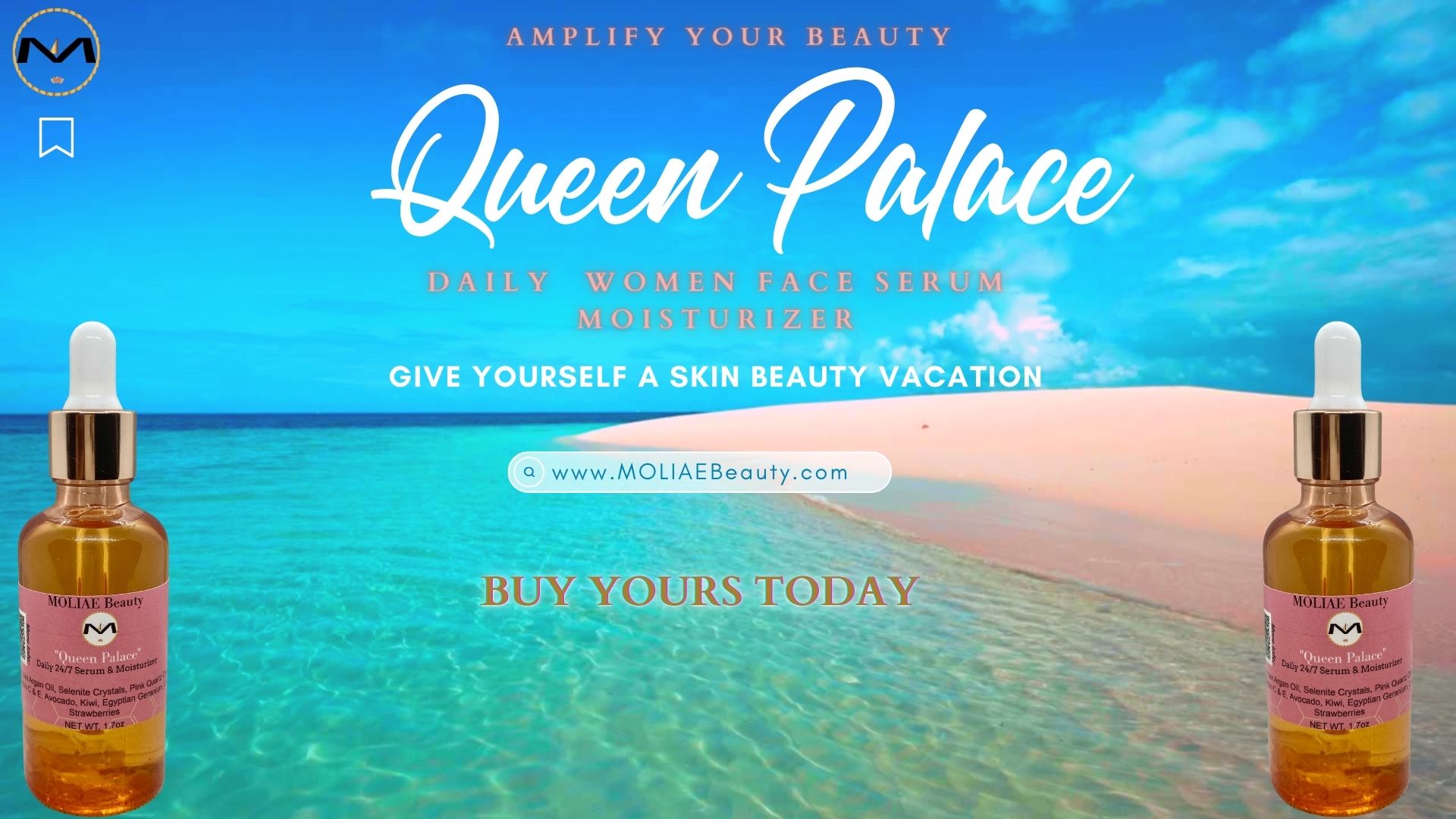 ⭐ Queen Palace | Women Daytime Serum Moisturizer | Argan Oil | Selenite Crystals | Pink Quartz