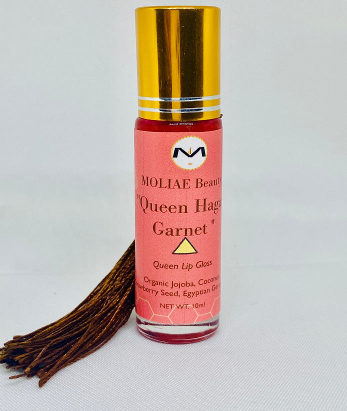 Topaz Oasis Queen | Queen Hagar Garnet | Lip Oil Gloss | Strawberry Seed | Egyptian Geranium | Jojoba | Coconut