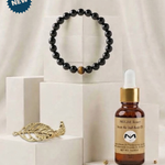 MA'at MoonSea Black Obsidian Crystal Bracelet | REIKI Infused of Ankh Ra 360 Body Oil