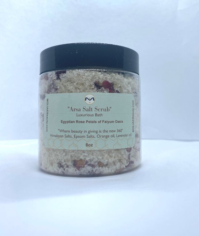 Arsa Salt Scrub Kit | Himalayan Salt | Black Sandstone | Black Seed Oil | Patchouli | Gold Bars | Honey
