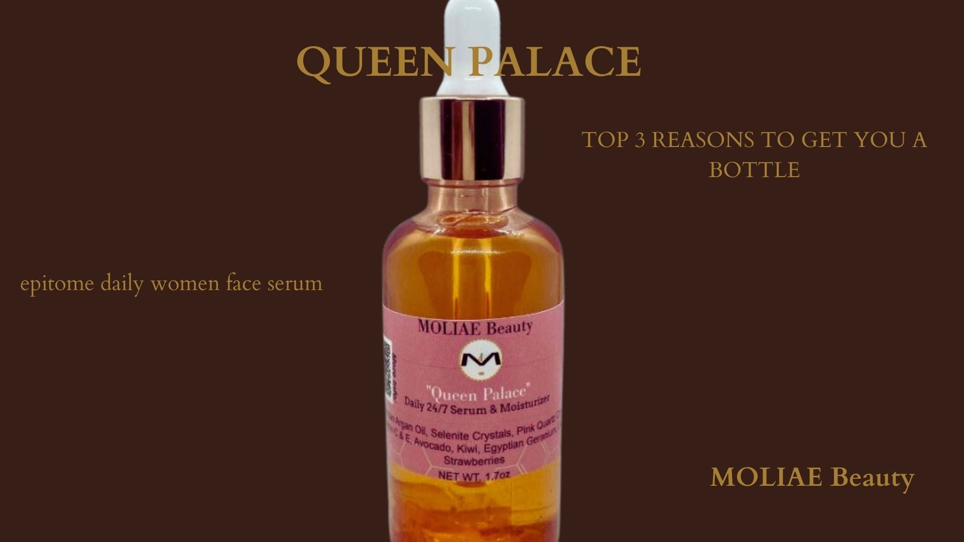 Queen Palace | Women Daytime Serum Moisturizer | Argan Oil | Selenite Crystals | Pink Quartz
