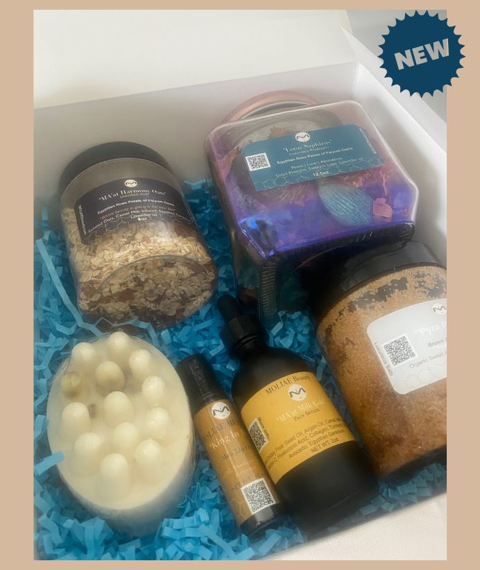 Gift Box Kit King In Me Collection | MA'at Milk Gold Kingship Paradise | Face Serum | Lip Oil | Thebes Soap | Lotus Saphirus  Para Scrub