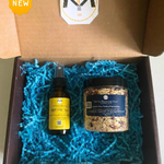 Gift Box Kit Khenmu MA'at Harmony  | Sage Oil Spray Sovereignty Prime | Roasted Oats Body Soak Scrub | Egyptian Roses
