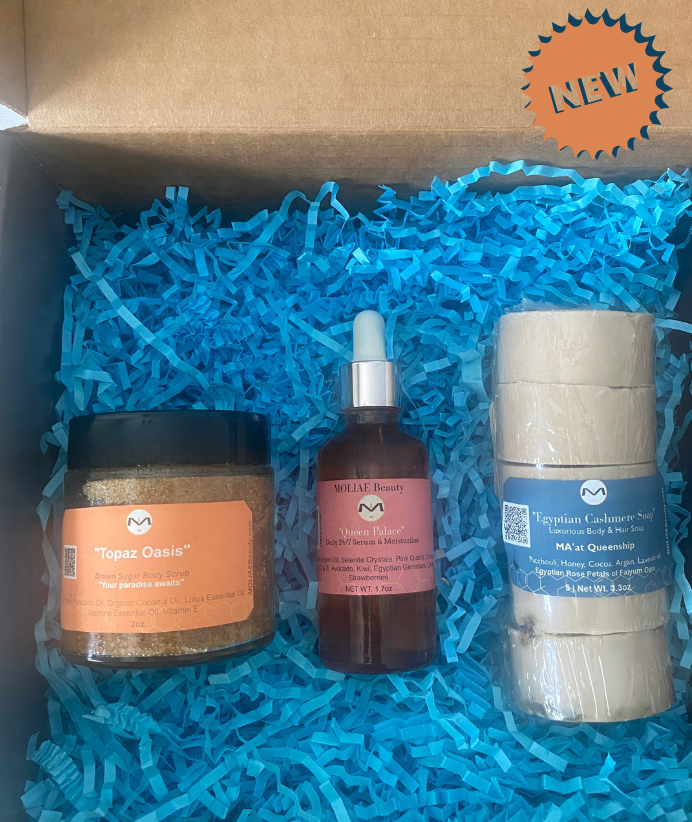 Gift Box Kit Queen Palace | Pamper Me Delight | Body Oil | Egyptian Cashmere Soap | Topas Oasis Body Scrub