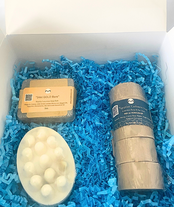 Gift Box Kit | King Paradise Rule | Egyptian Cashmere Soap | Thebes Camel Milk Soap | 24kt Gold Bar Soap