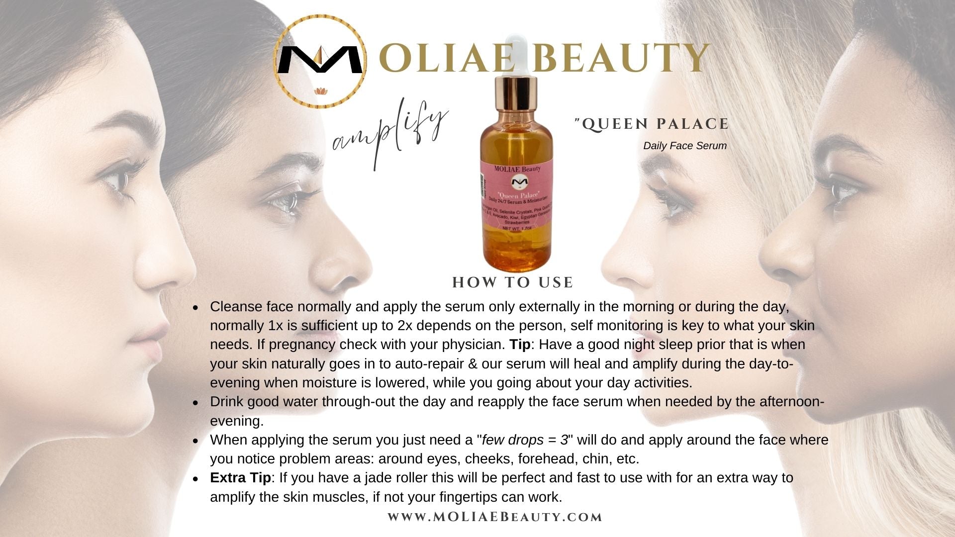 Queen Palace | Women Daytime Serum Moisturizer | Argan Oil | Selenite Crystals | Pink Quartz