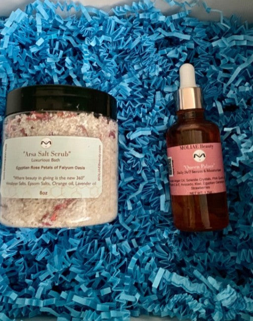 Queen Palace Serum | Pink Crystals | Arsa Sea Salt Scrub | Gift Box Kit