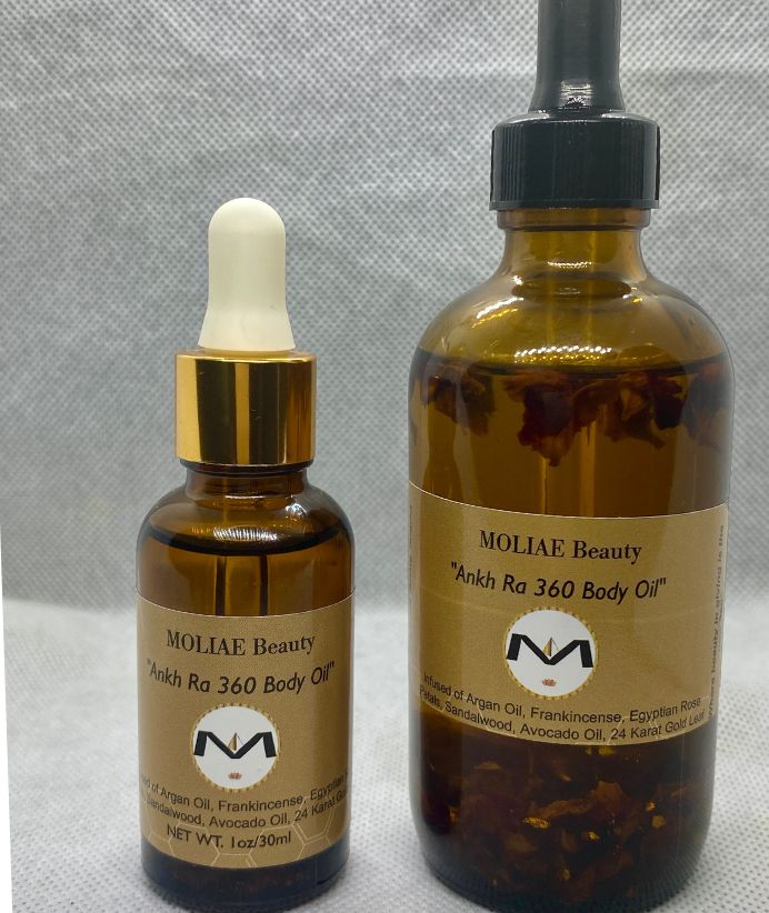 MOLIAE Ankh Ra 360 Body Oil | Moroccan Argan Oil | Elixir | Frankincense | Sandalwood | 24kt Gold